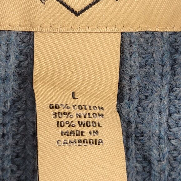 St. John's Bay Men's Large Cable Knit Long Sleeve Henley Grandpa Sweater Blue - Picture 6 of 11